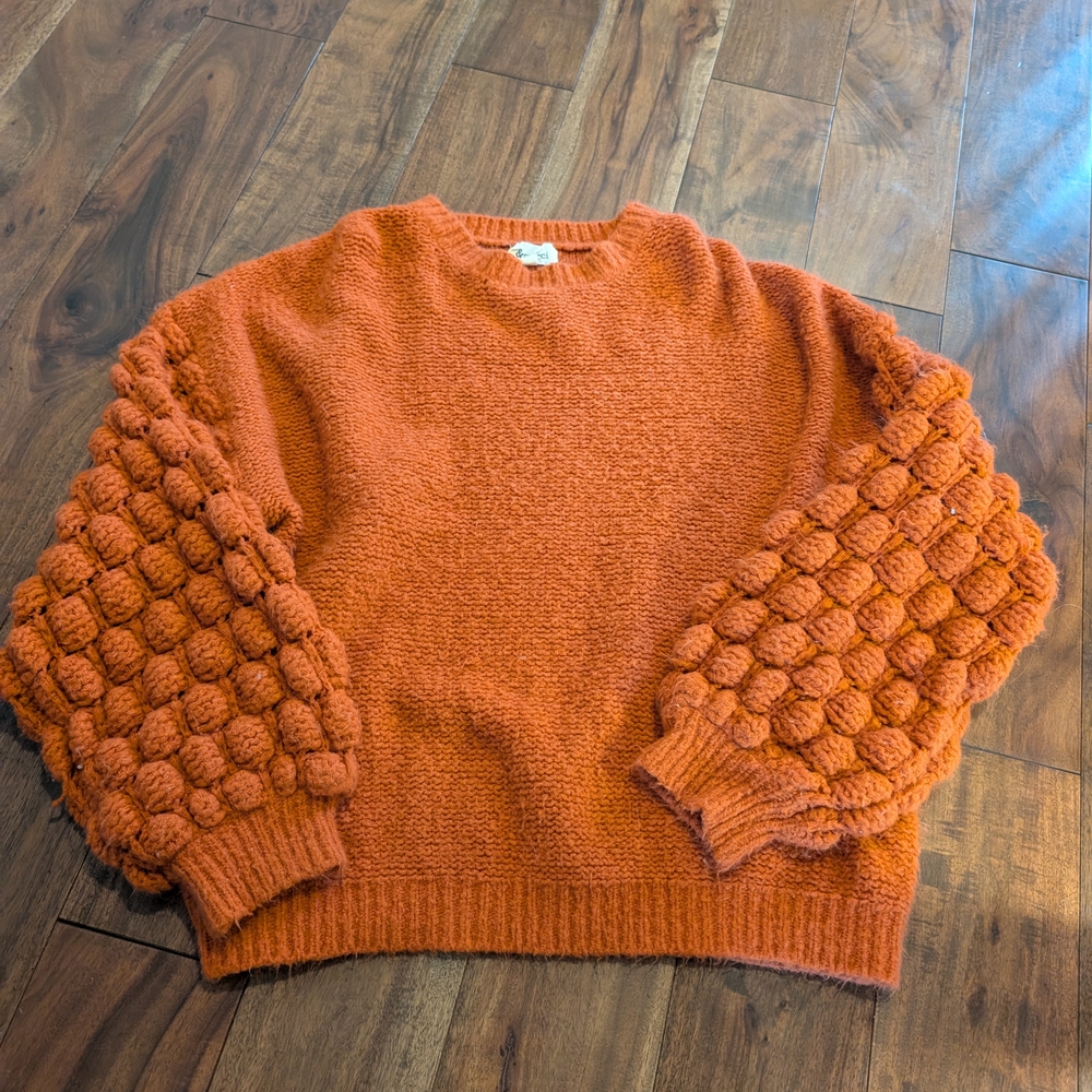 Vibrant Orange Textured Sleeve Sweater